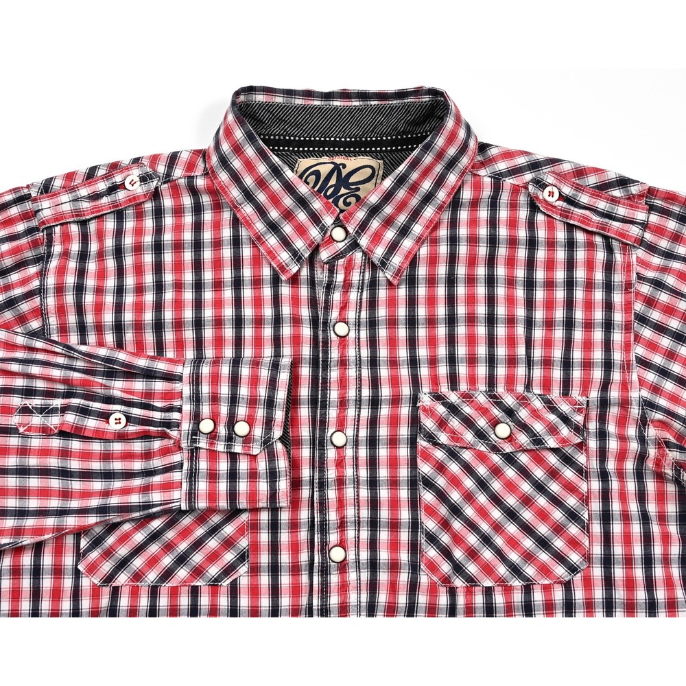Western Shirt Men's Large Pearl Snap Gingham Plaid Check‎ Epaulettes Cowboy L/S